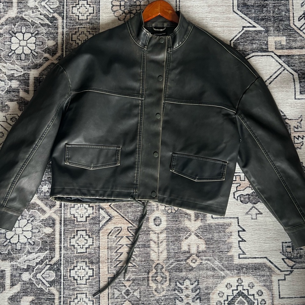 PrettyLittleThing Dark Leather Jacket